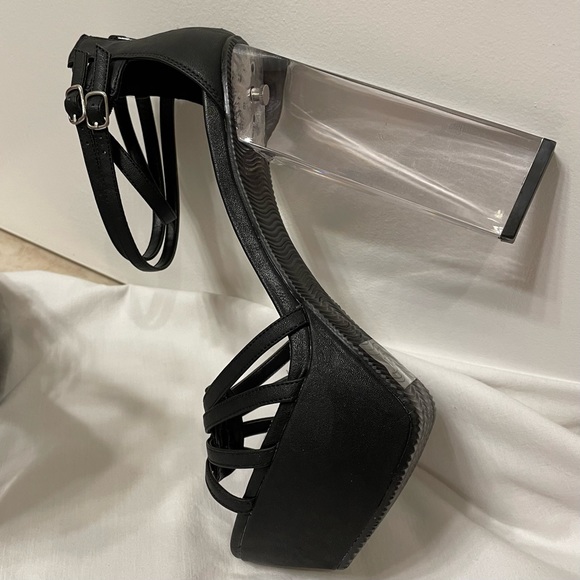Qupid Shoes - Qupid Arctic-01X Black/Clear Platform Heels 10 New Never Worn, 3 Ankle Straps